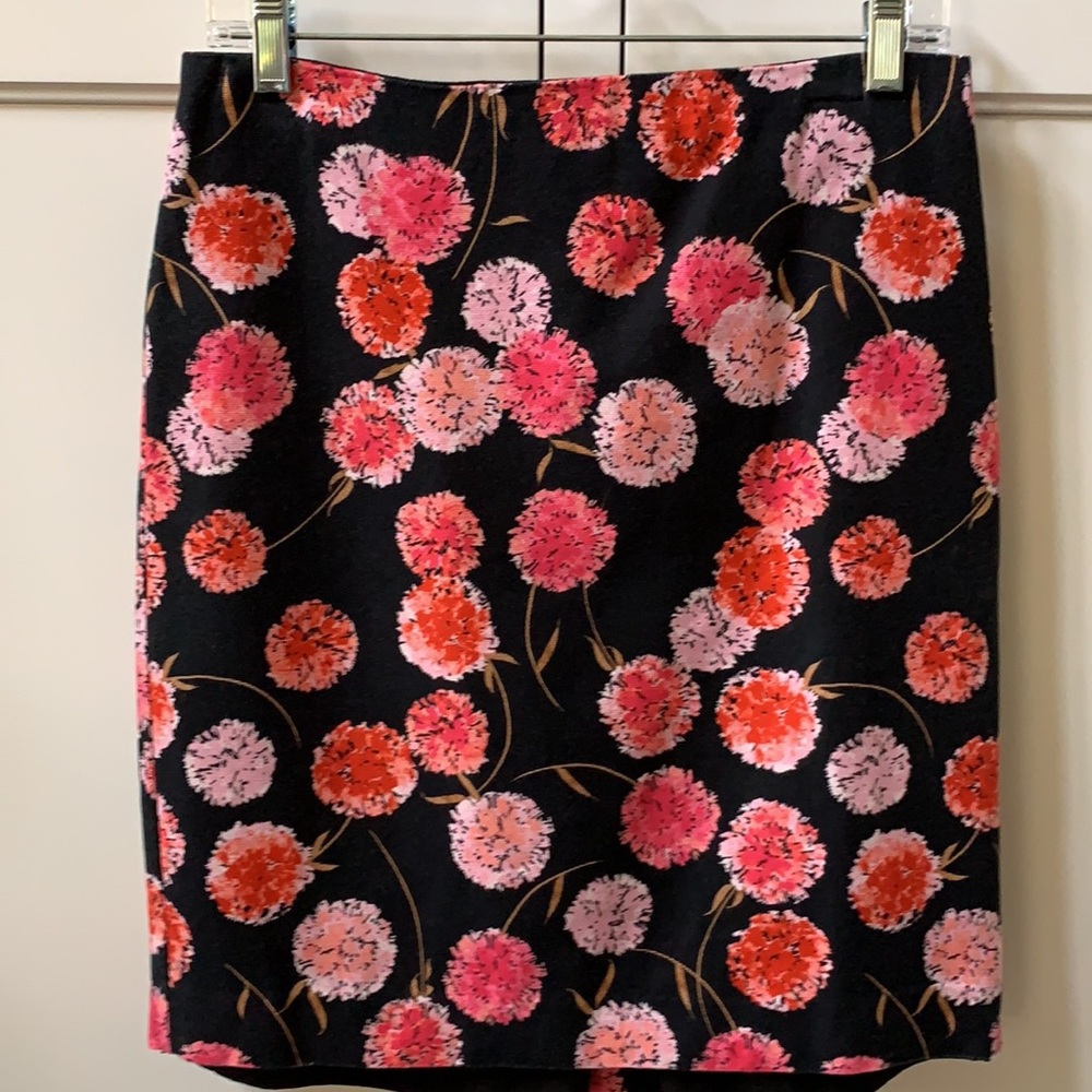 Talbots Petite Black Pink Red Floral Pencil Skirt